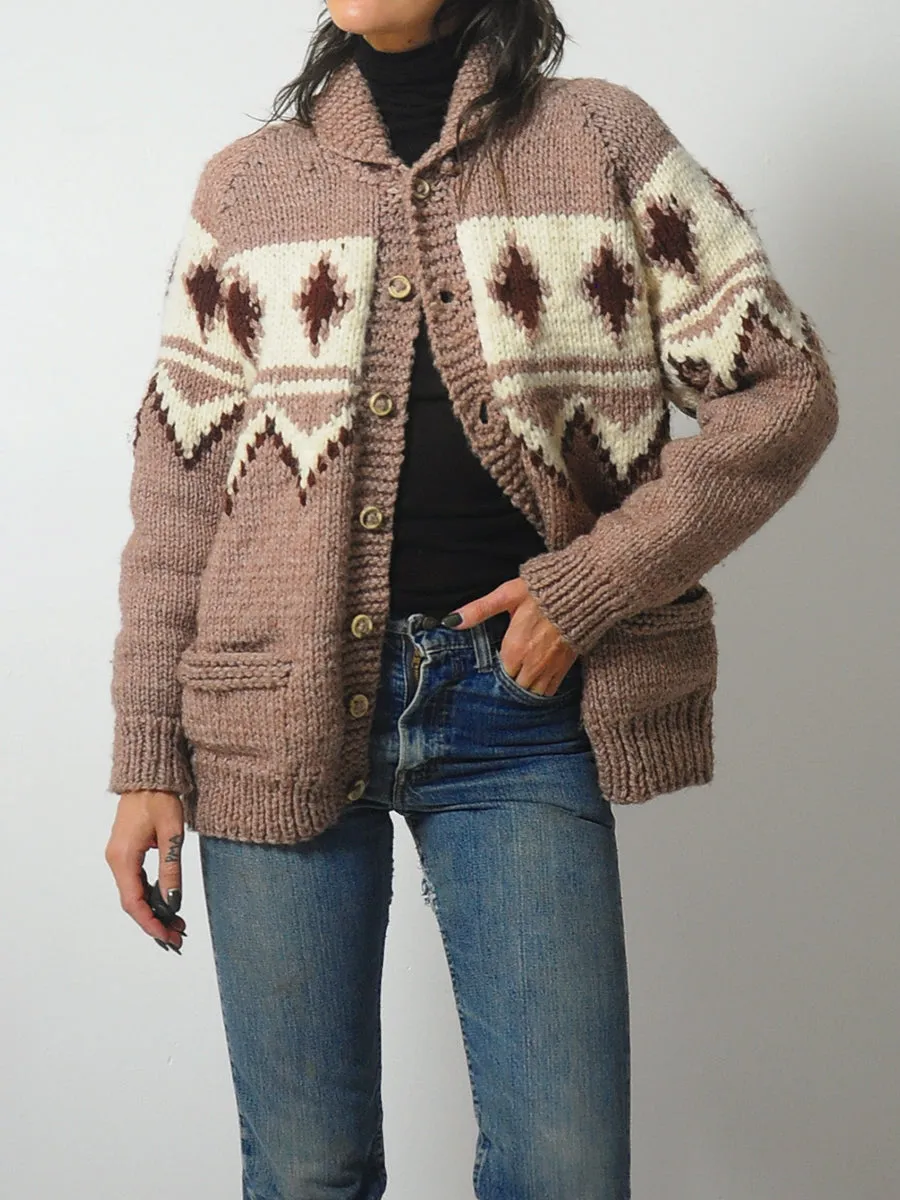 1970's Hand Knit Wool Cowichan Cardigan