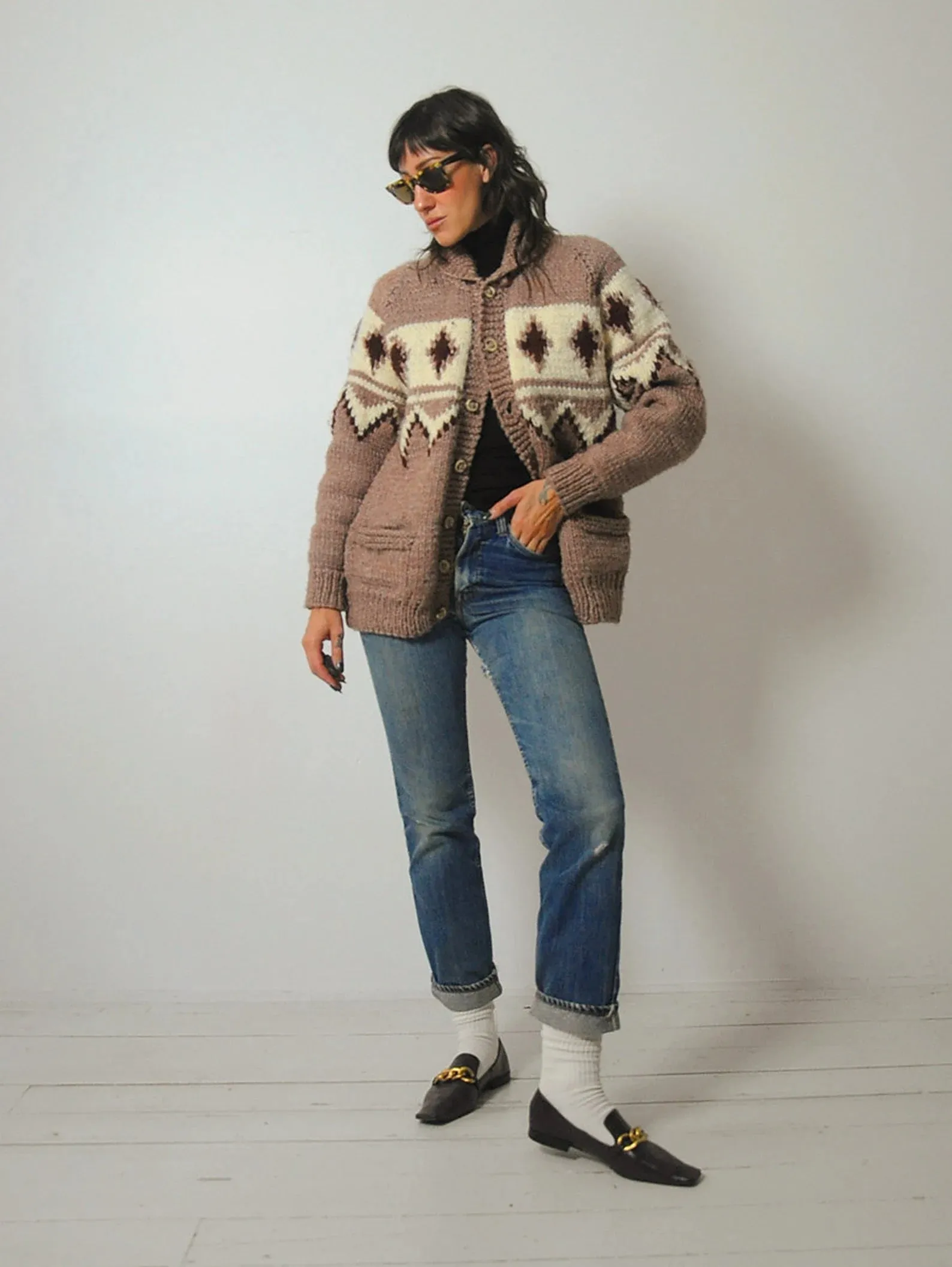 1970's Hand Knit Wool Cowichan Cardigan