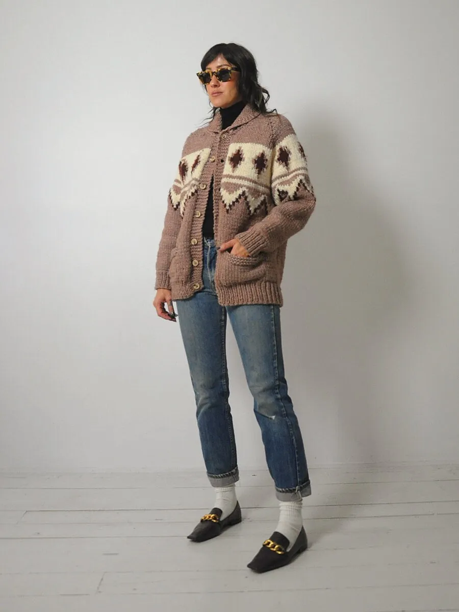 1970's Hand Knit Wool Cowichan Cardigan