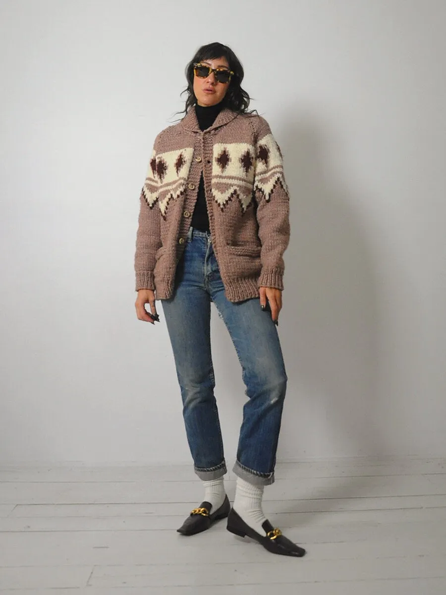 1970's Hand Knit Wool Cowichan Cardigan