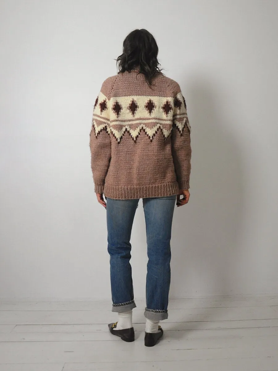 1970's Hand Knit Wool Cowichan Cardigan