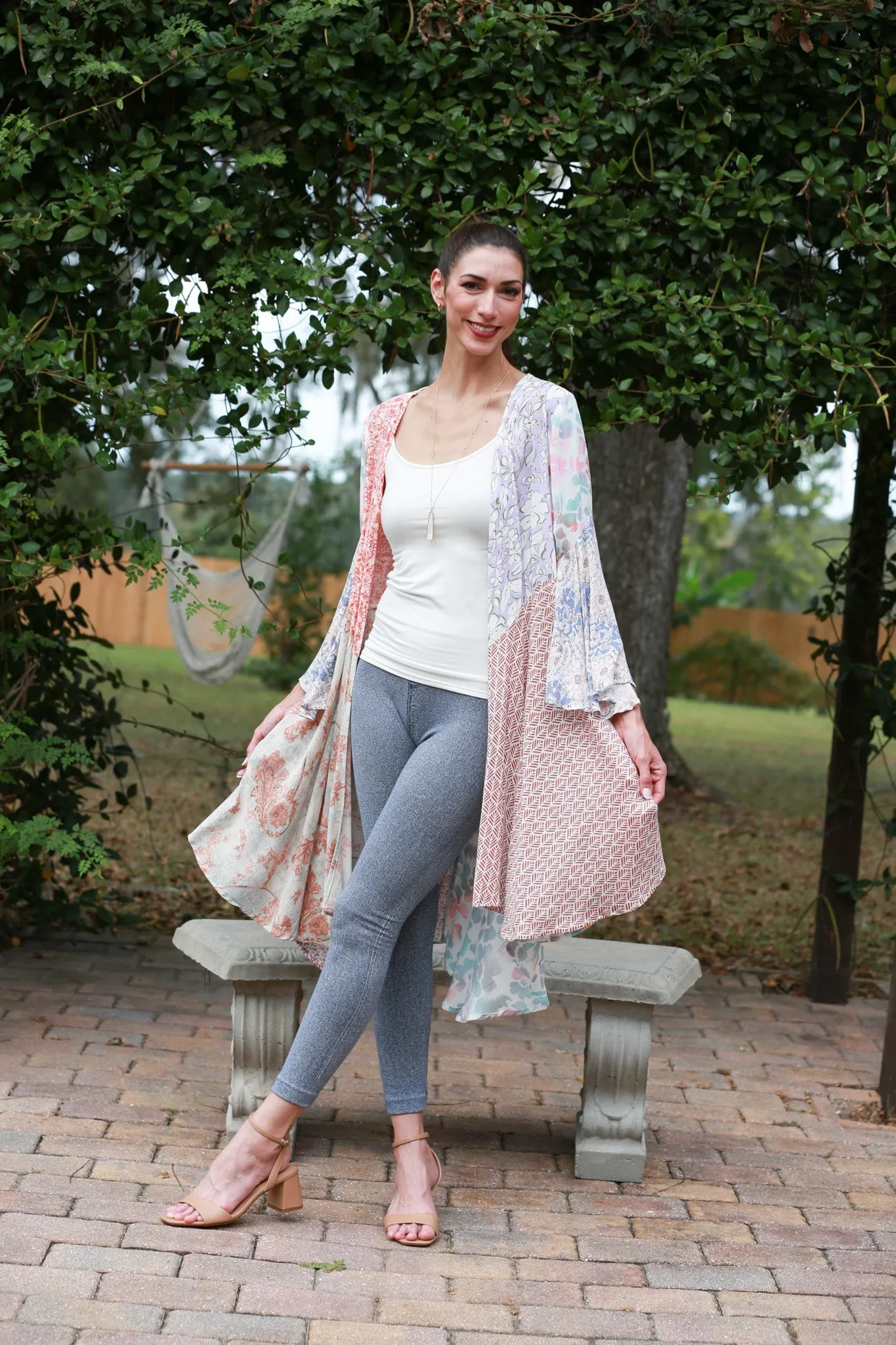 225244 Lightweight Rosy Mosiac Patchwork Cardigan