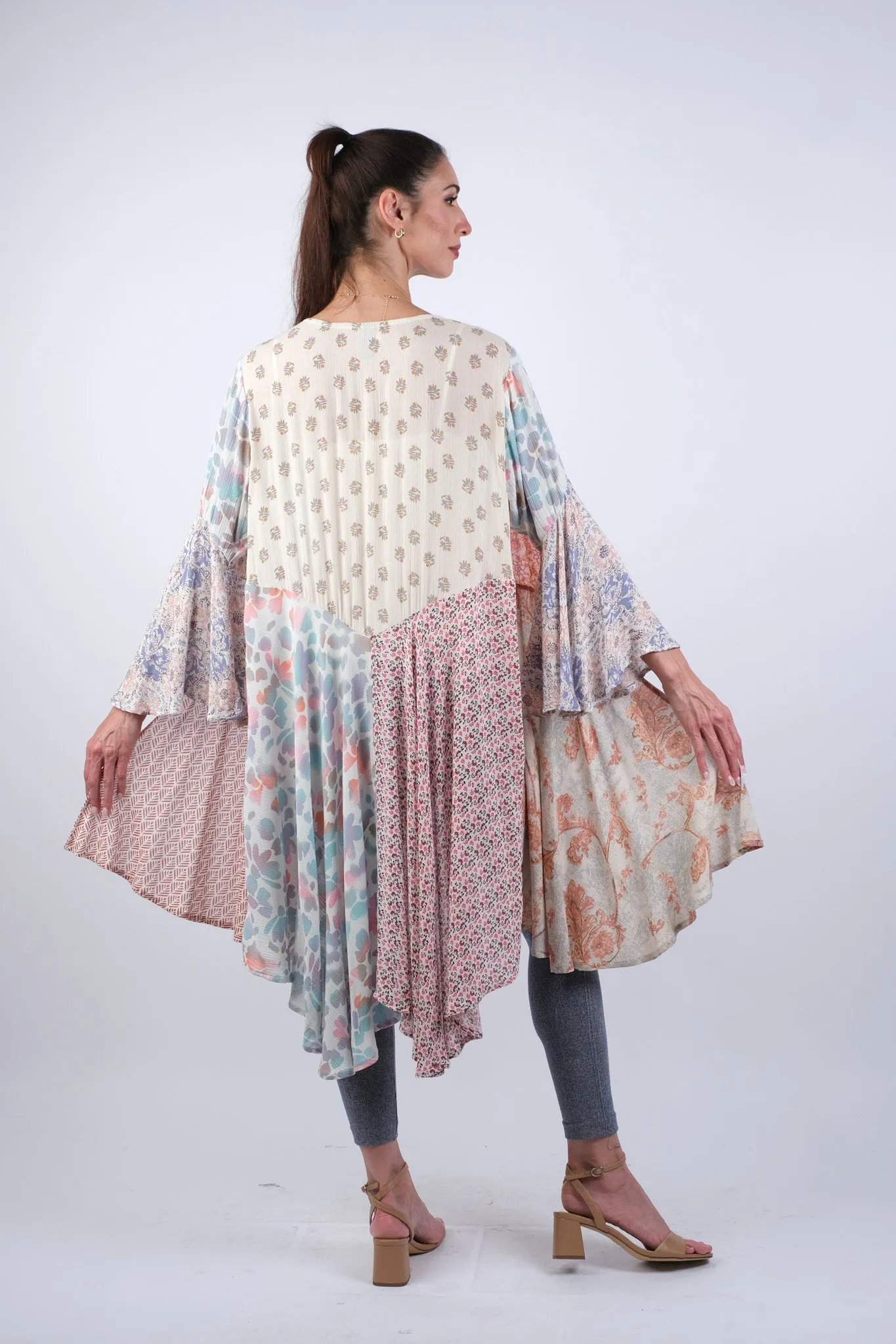 225244 Lightweight Rosy Mosiac Patchwork Cardigan