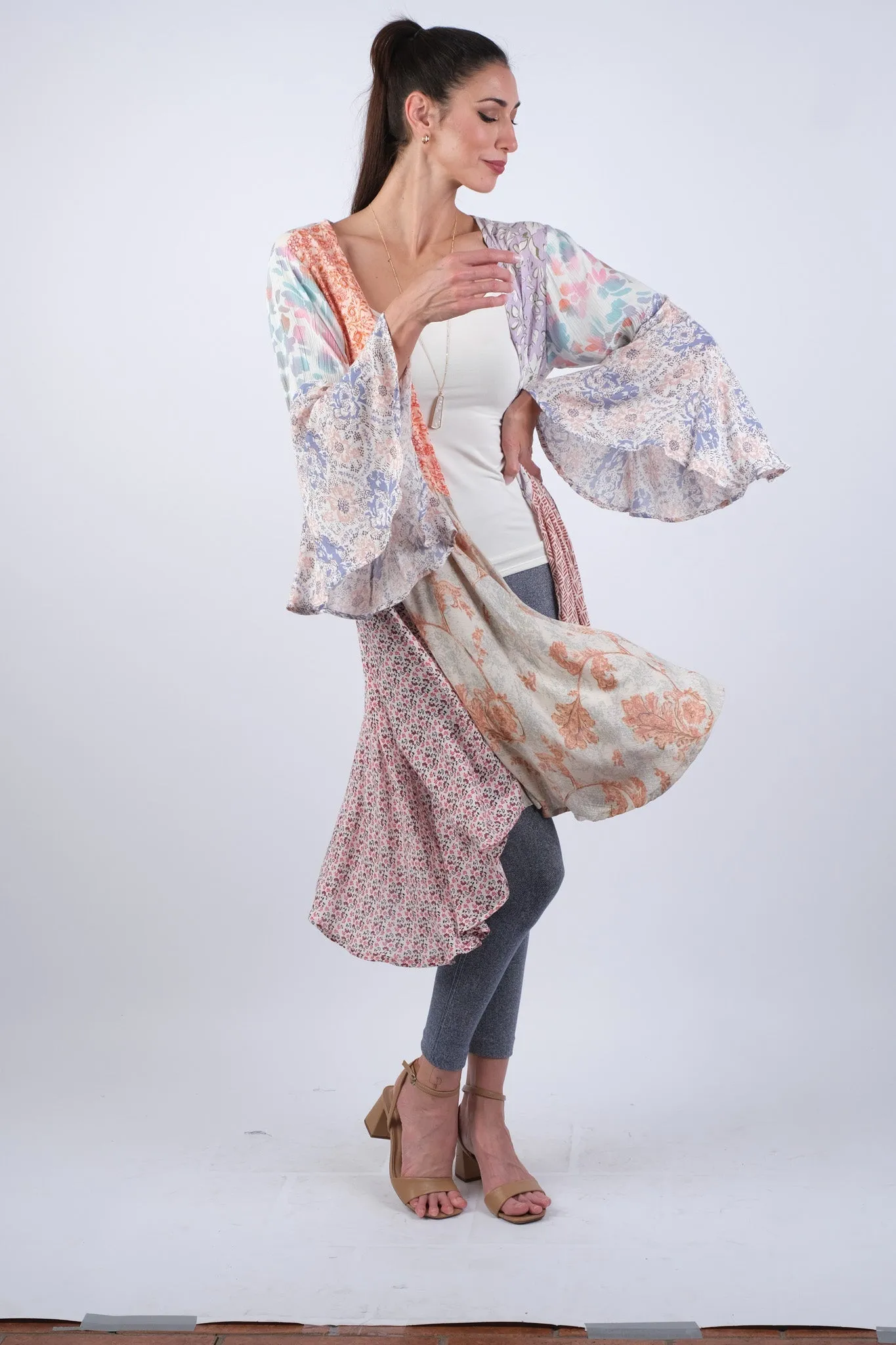 225244 Lightweight Rosy Mosiac Patchwork Cardigan