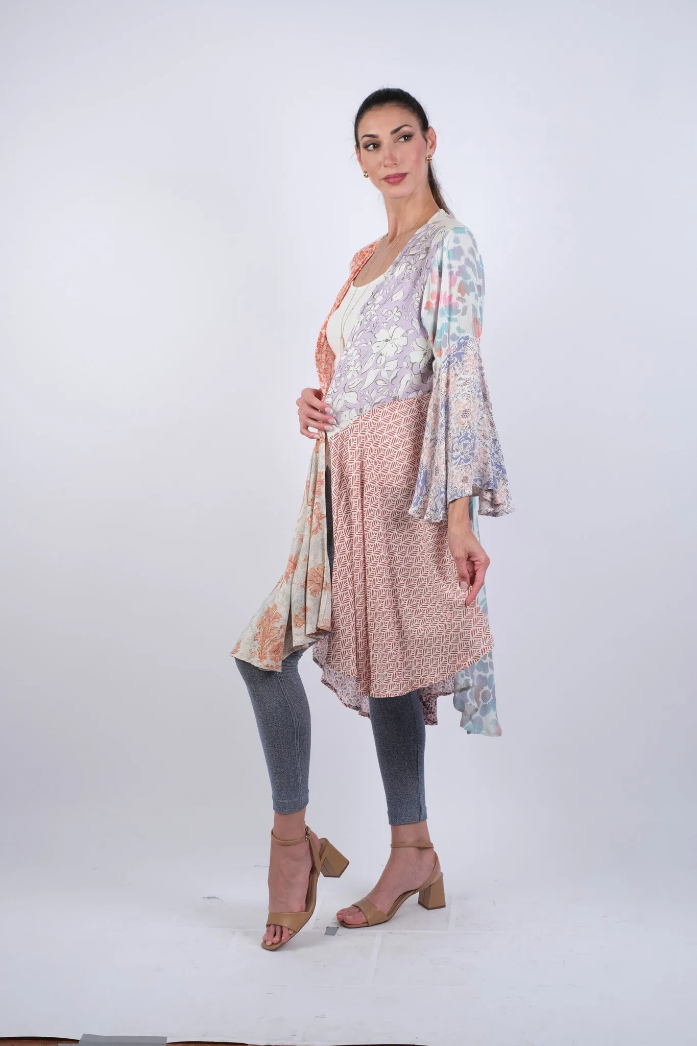 225244 Lightweight Rosy Mosiac Patchwork Cardigan