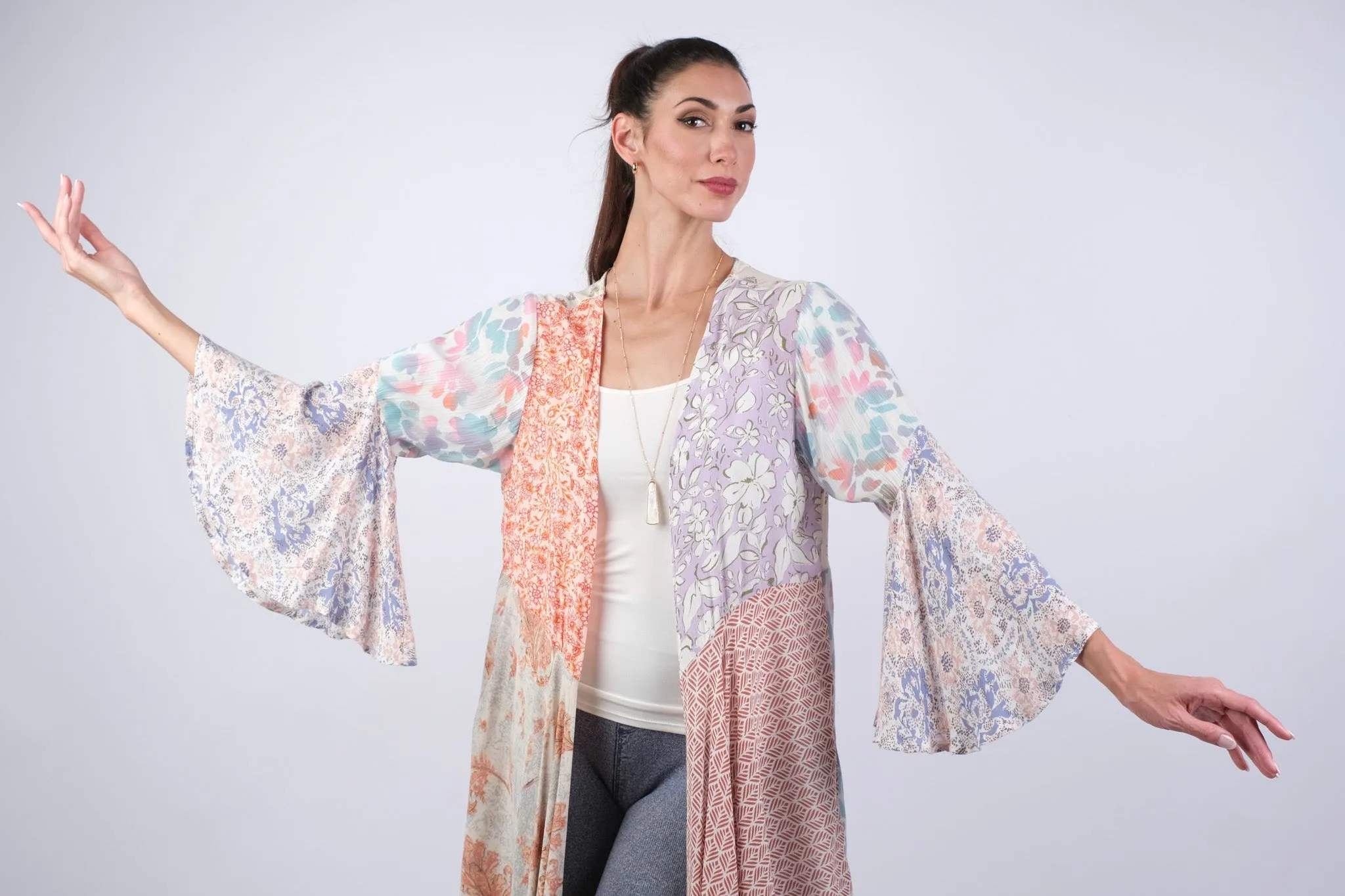 225244 Lightweight Rosy Mosiac Patchwork Cardigan