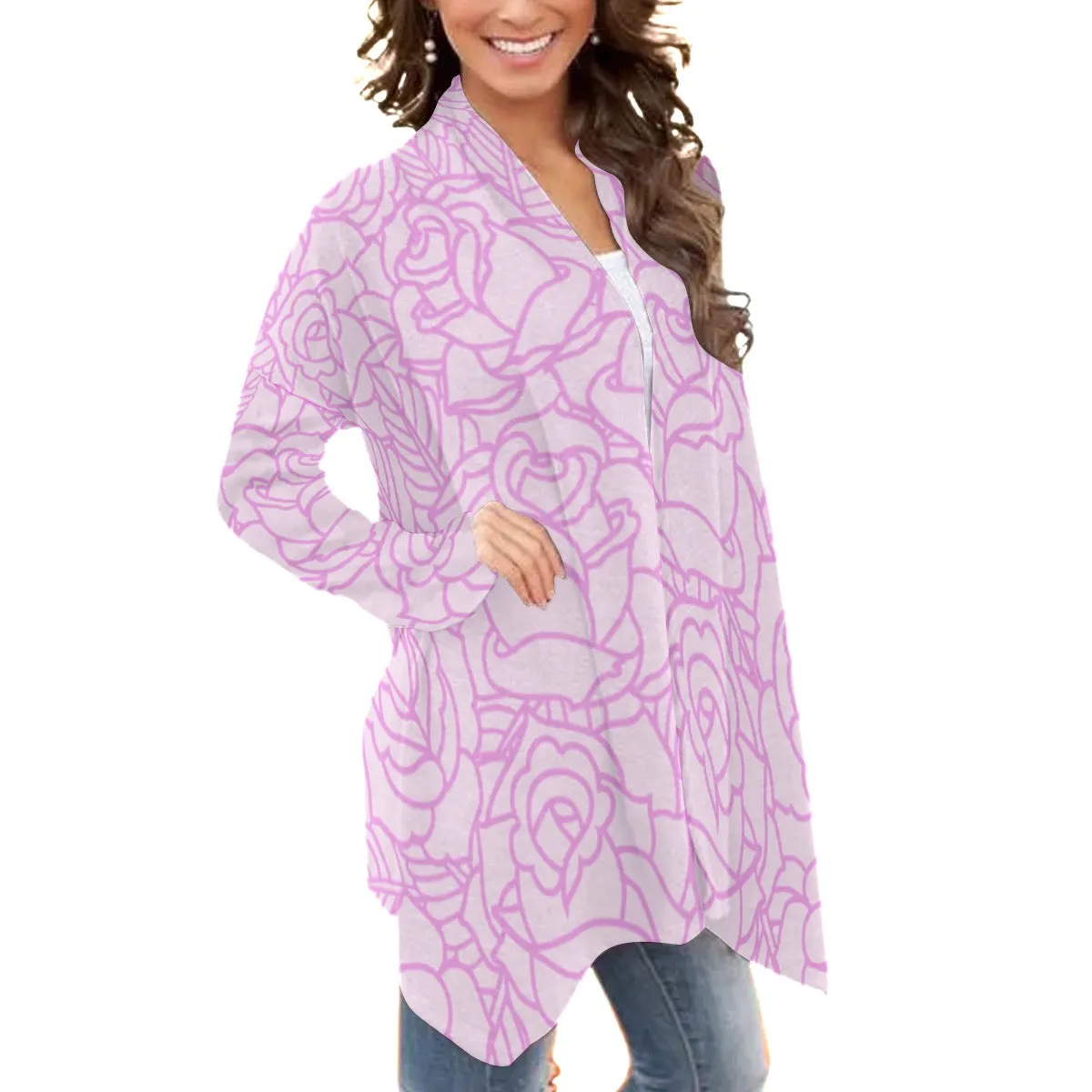 9All-Over Print Women's Cardigan With Long Sleeve Rose print