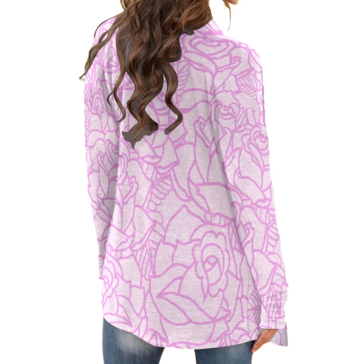 9All-Over Print Women's Cardigan With Long Sleeve Rose print