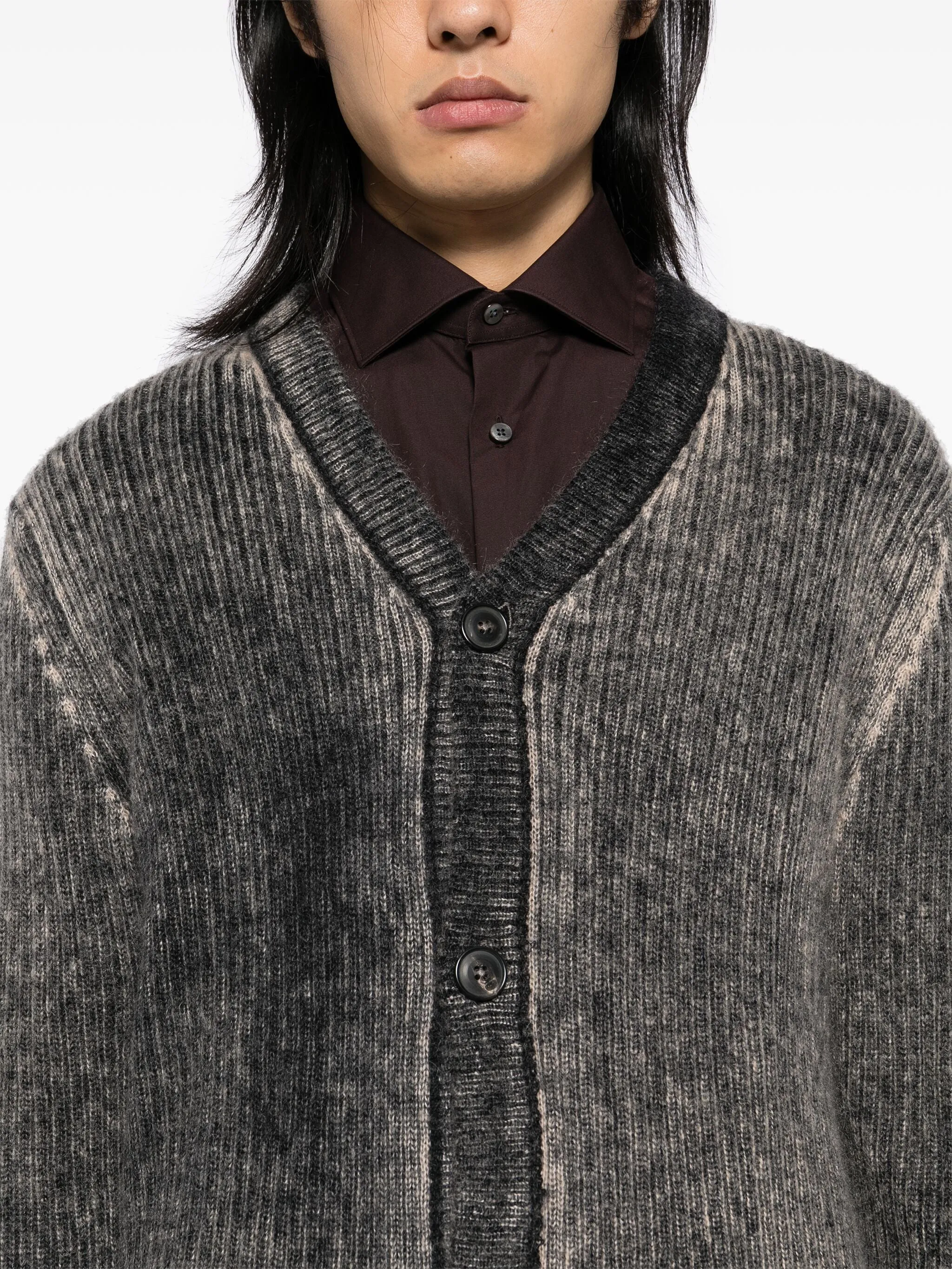 Acid-Washed Printed-Effect Cardigan