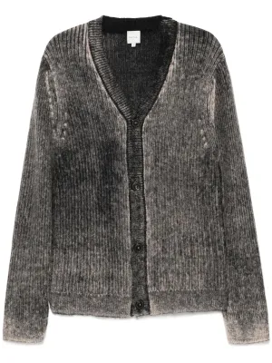 Acid-Washed Printed-Effect Cardigan