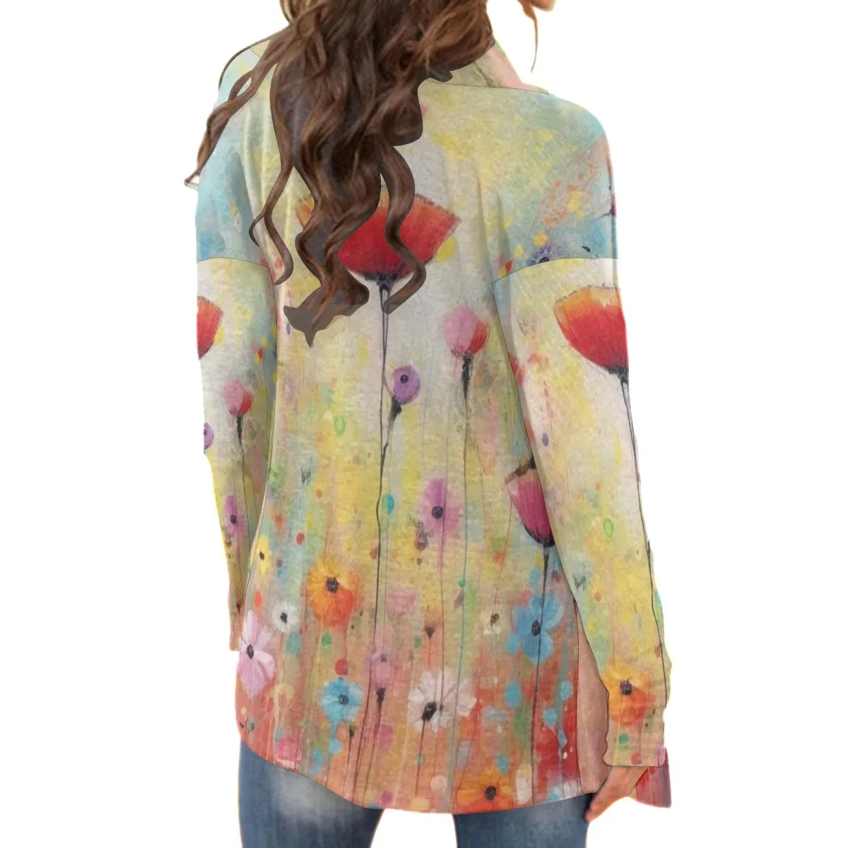 All-Over Print Women's Cardigan With Long Sleeve64 flower print