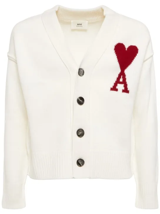 AMI Paris   Logo wool knit cardigan 