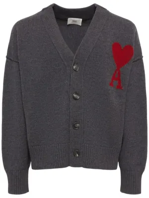 AMI Paris   Logo wool knit cardigan 