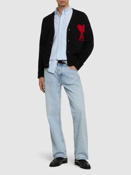AMI Paris   Logo wool knit cardigan 