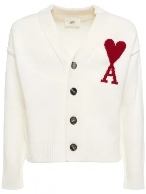 AMI Paris   Logo wool knit cardigan 