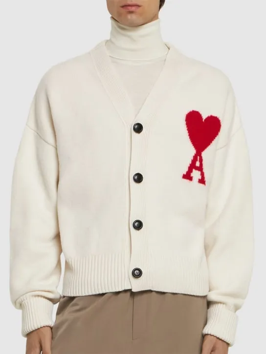 AMI Paris   Logo wool knit cardigan 