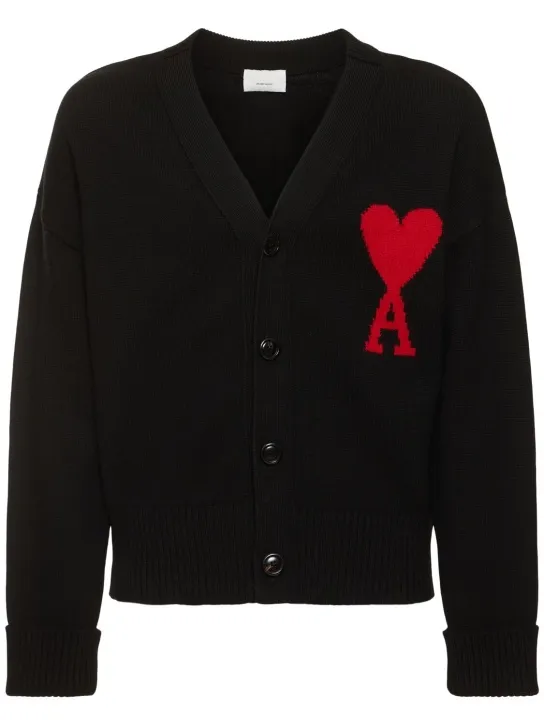 AMI Paris   Logo wool knit cardigan 