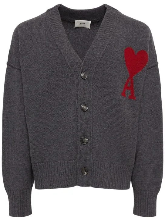 AMI Paris   Logo wool knit cardigan 
