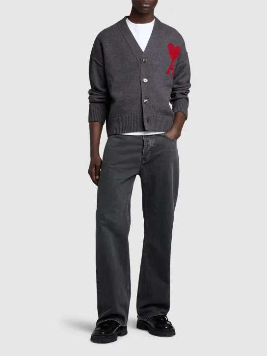 AMI Paris   Logo wool knit cardigan 