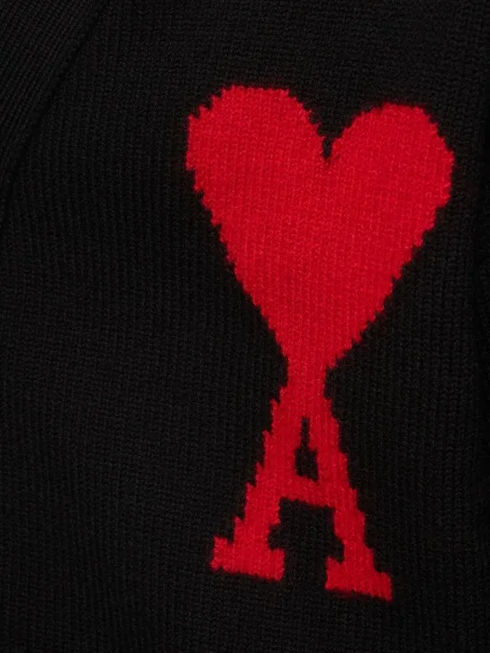 AMI Paris   Logo wool knit cardigan 