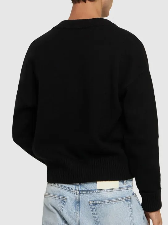 AMI Paris   Logo wool knit cardigan 