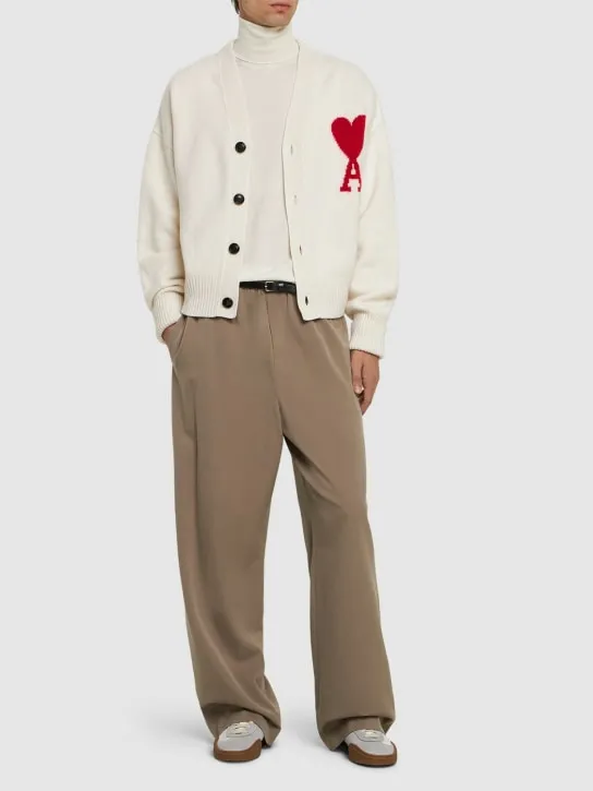 AMI Paris   Logo wool knit cardigan 