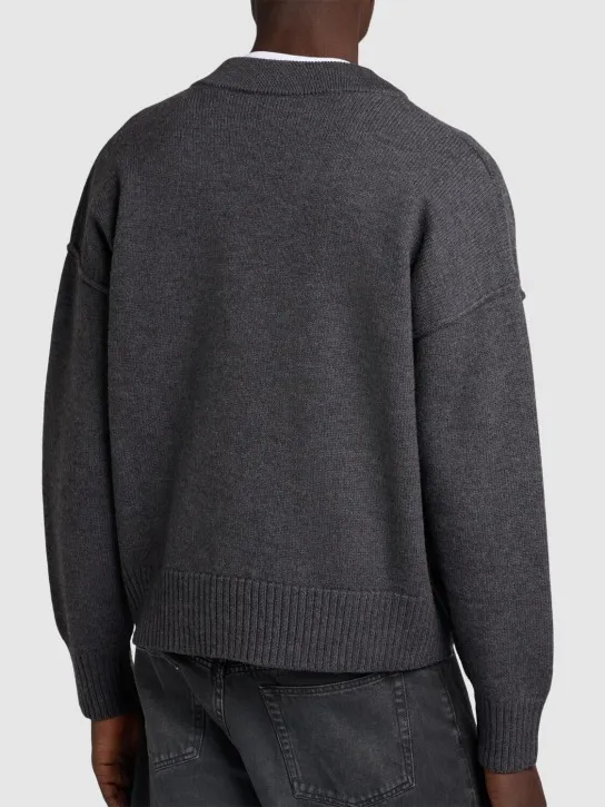 AMI Paris   Logo wool knit cardigan 