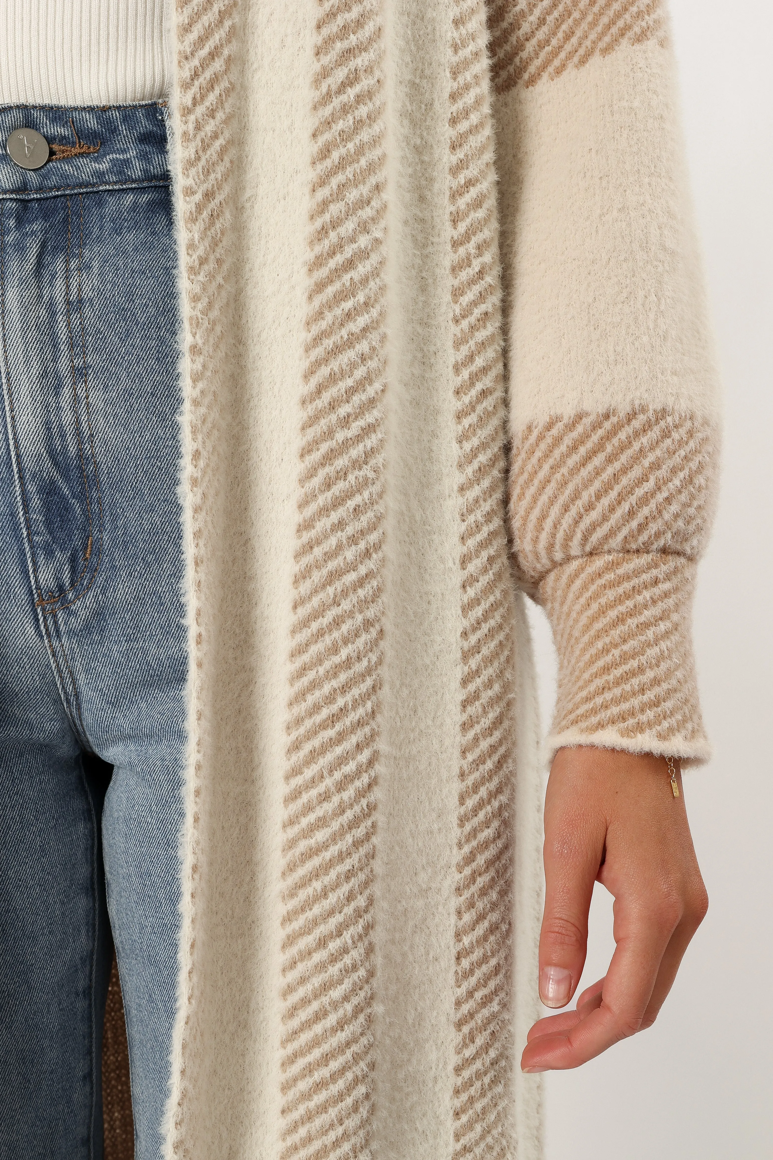 Anita Stripe Long Cardigan - Beige