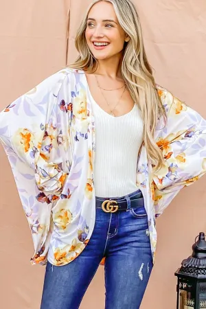 ATW13310 - Floral Print Dolman Sleeve Kimono Cardigan