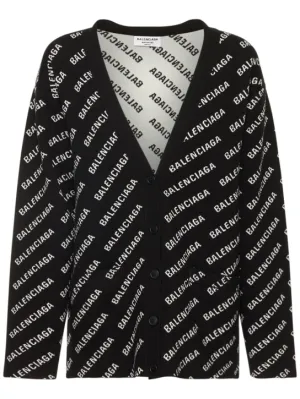 Balenciaga   Logo wool blend knit cardigan 