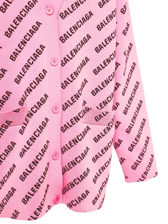 Balenciaga   Mini logo cotton blend knit cardigan 