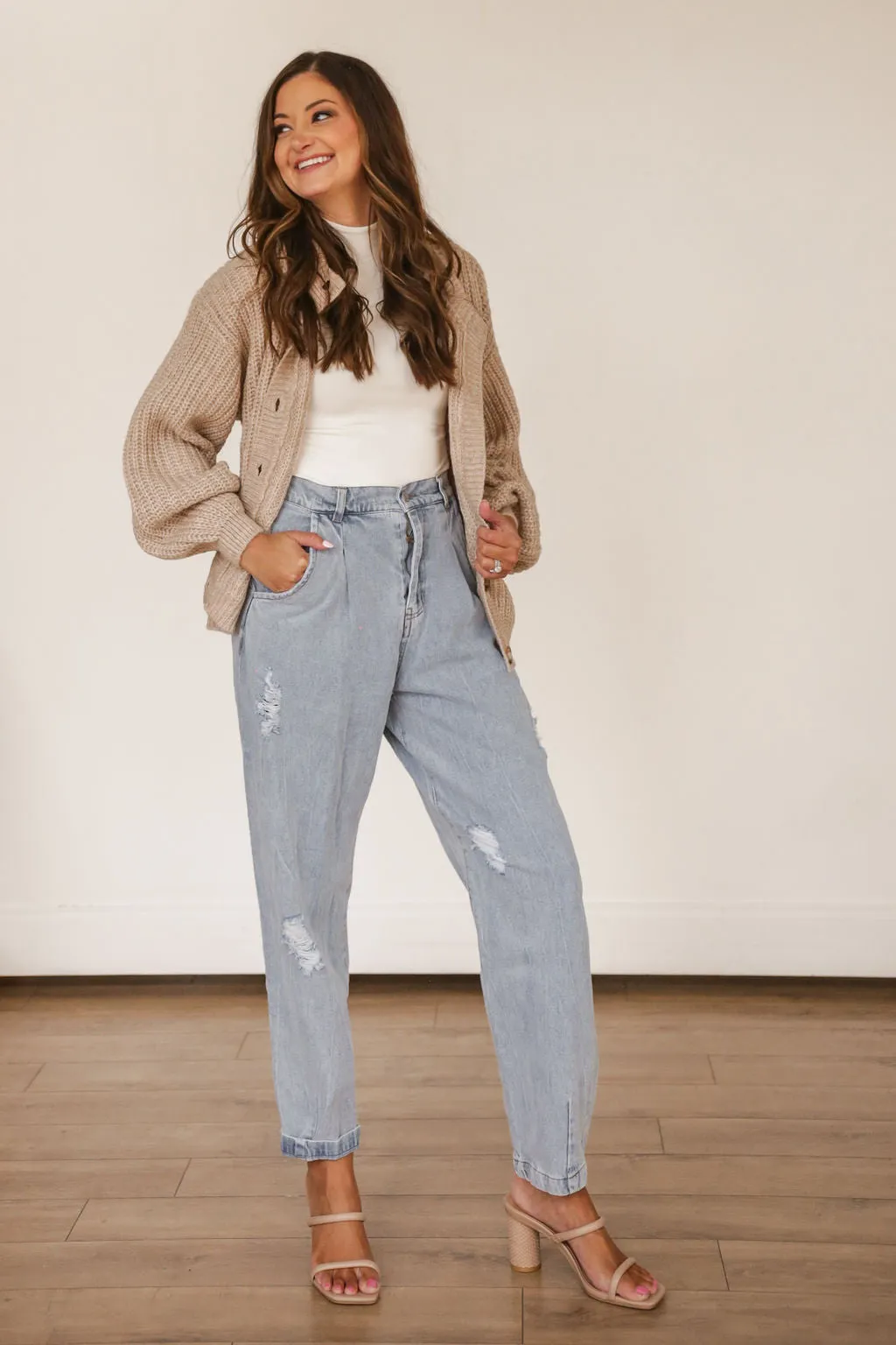 Balloon Sleeve Cardigan (Beige)