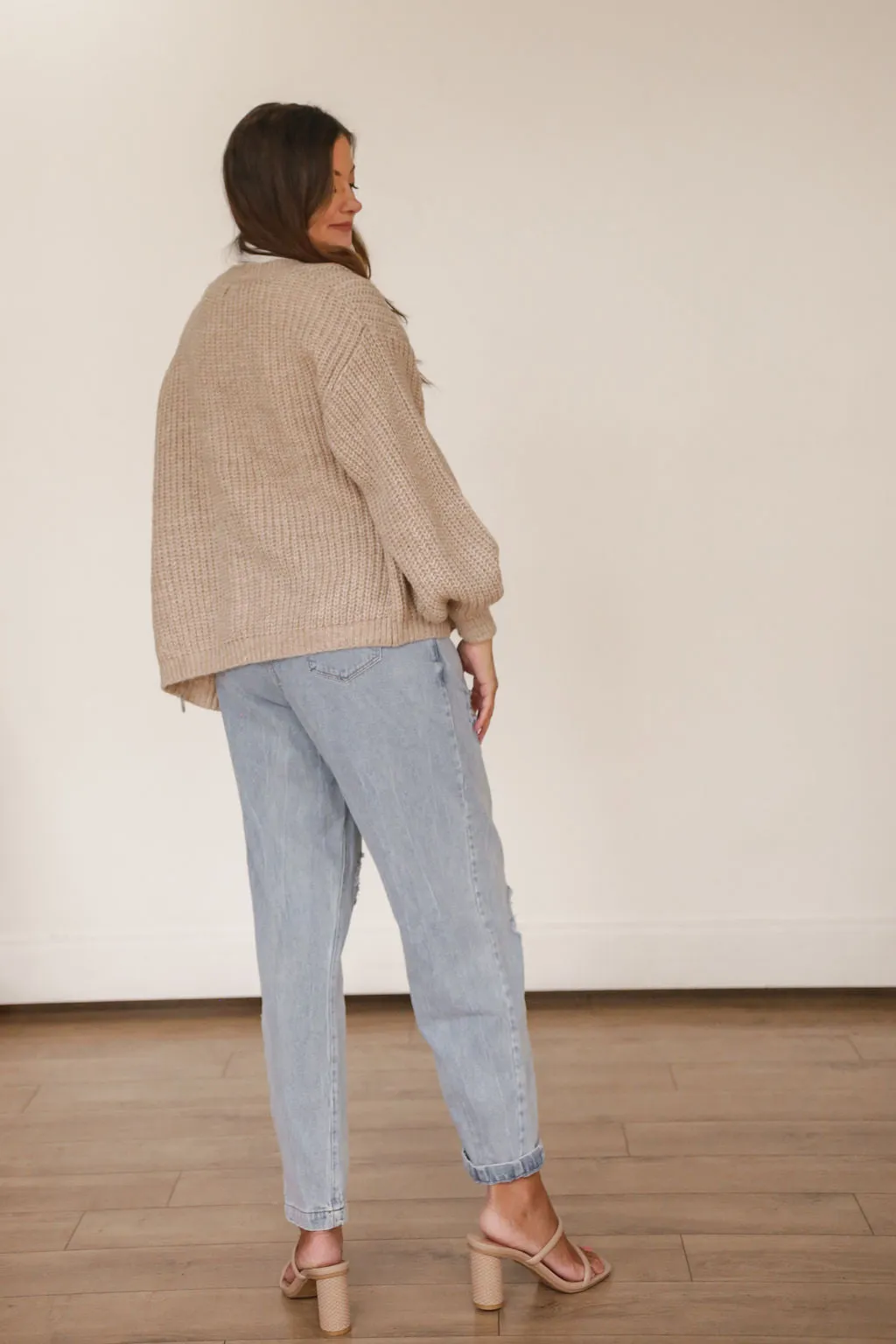 Balloon Sleeve Cardigan (Beige)