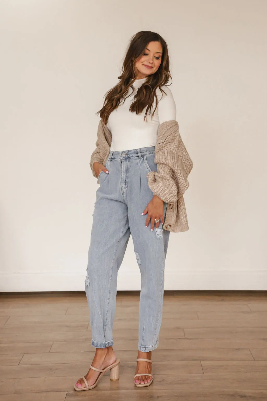 Balloon Sleeve Cardigan (Beige)
