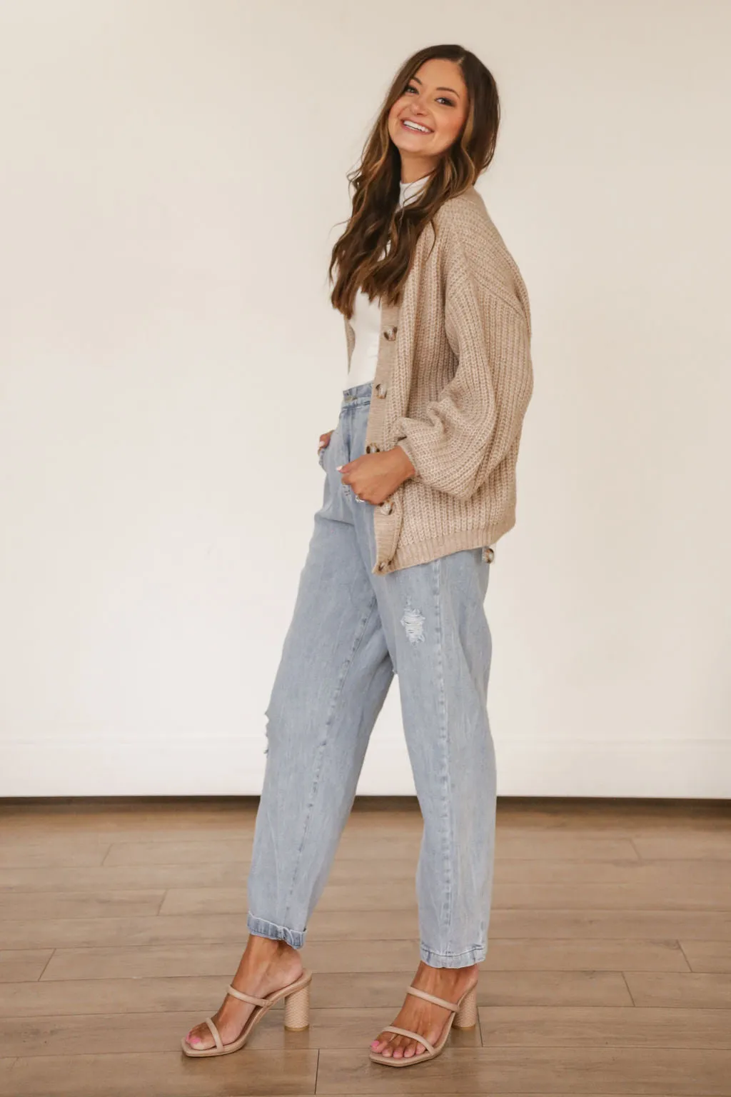 Balloon Sleeve Cardigan (Beige)