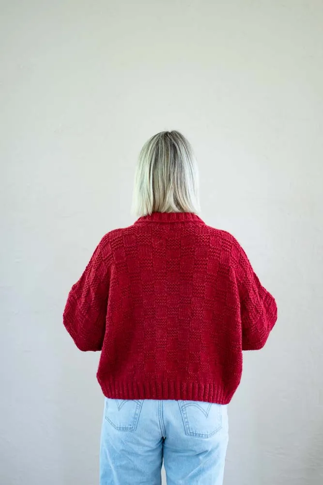 Basket Weave Cardigan- Rojo