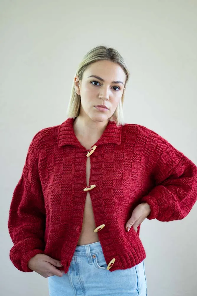 Basket Weave Cardigan- Rojo