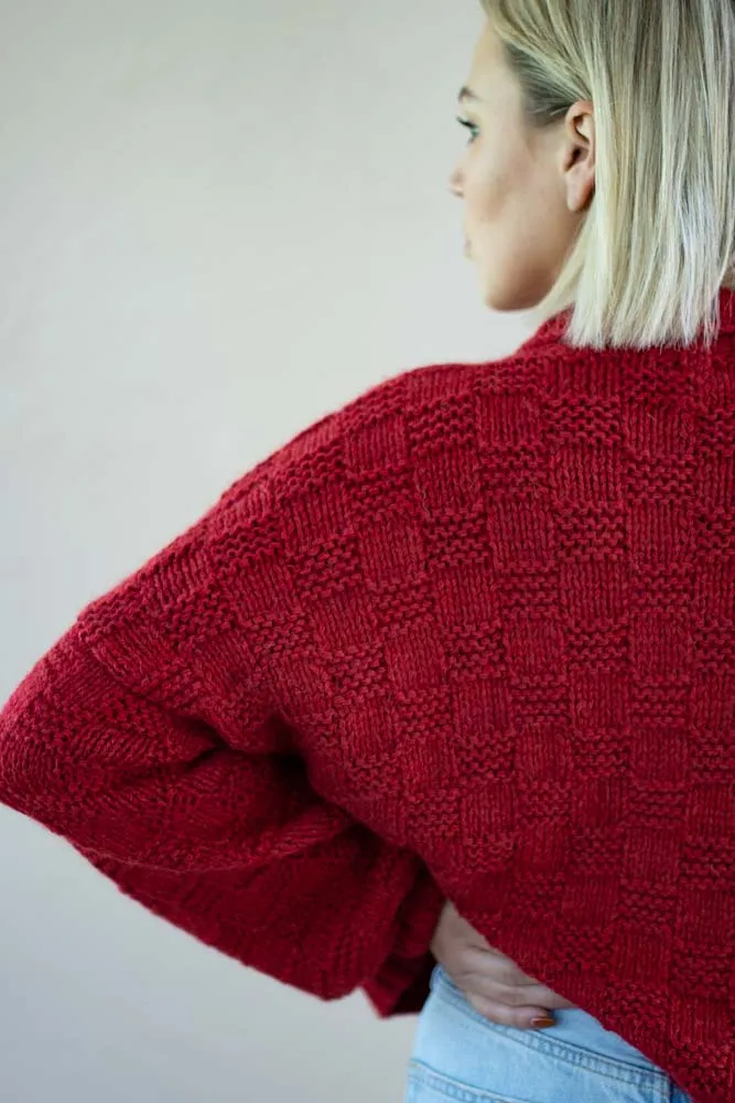 Basket Weave Cardigan- Rojo