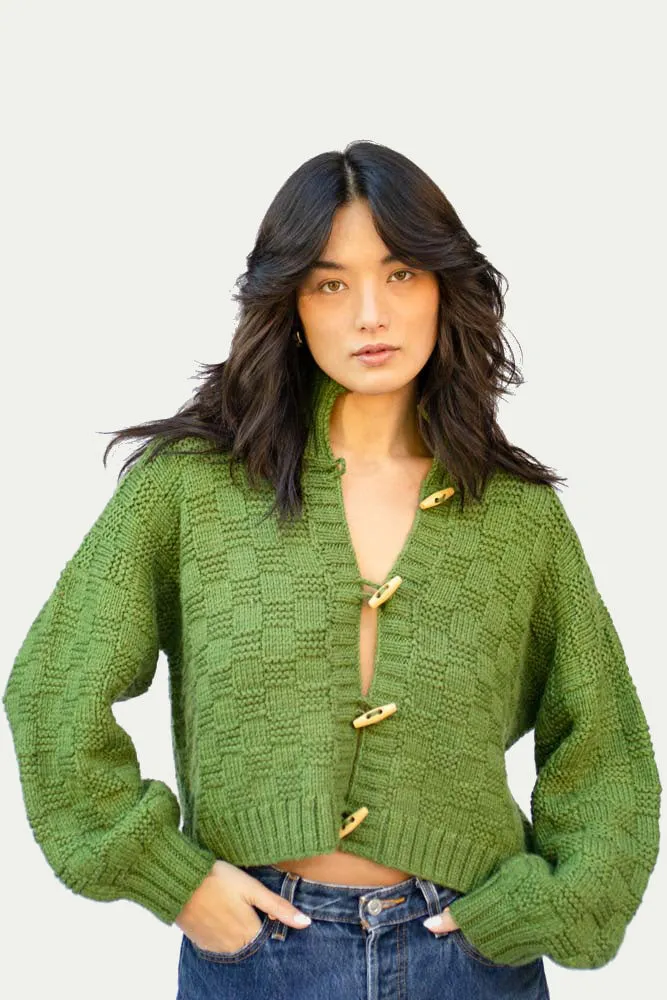 Basket Weave Cardigan- Verde