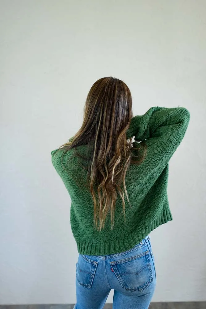 Basket Weave Cardigan- Verde