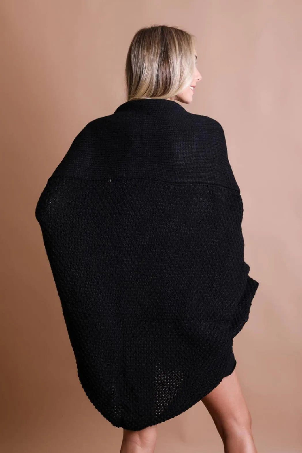 Bat Sleeve Knit Cardigan (Black)