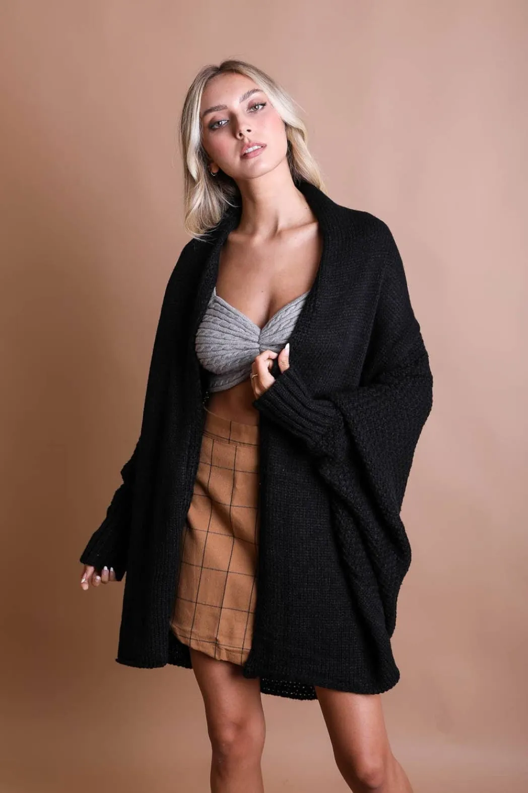 Bat Sleeve Knit Cardigan (Black)