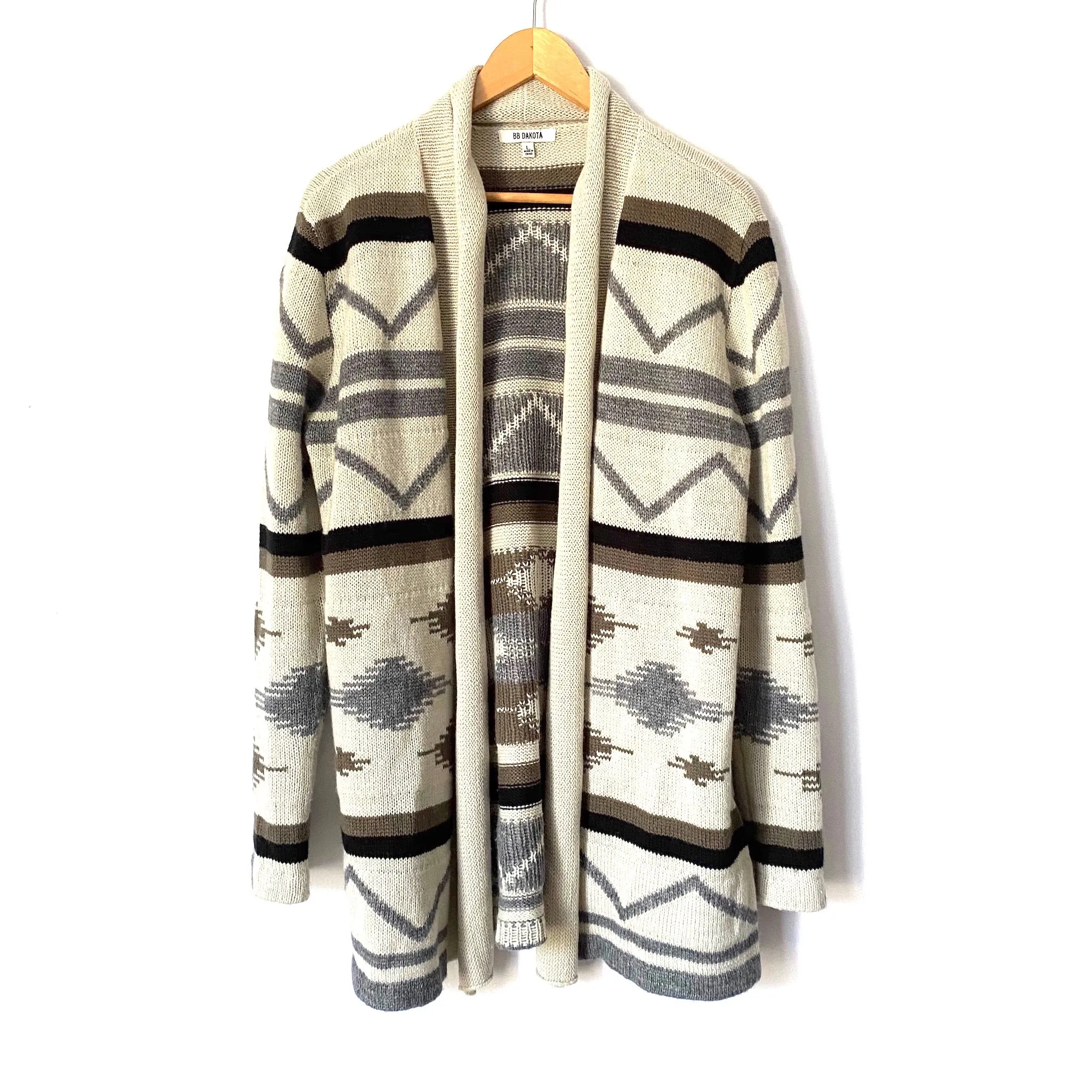 BB Dakota Cream Aztec Print Open Front Cardigan- Size L
