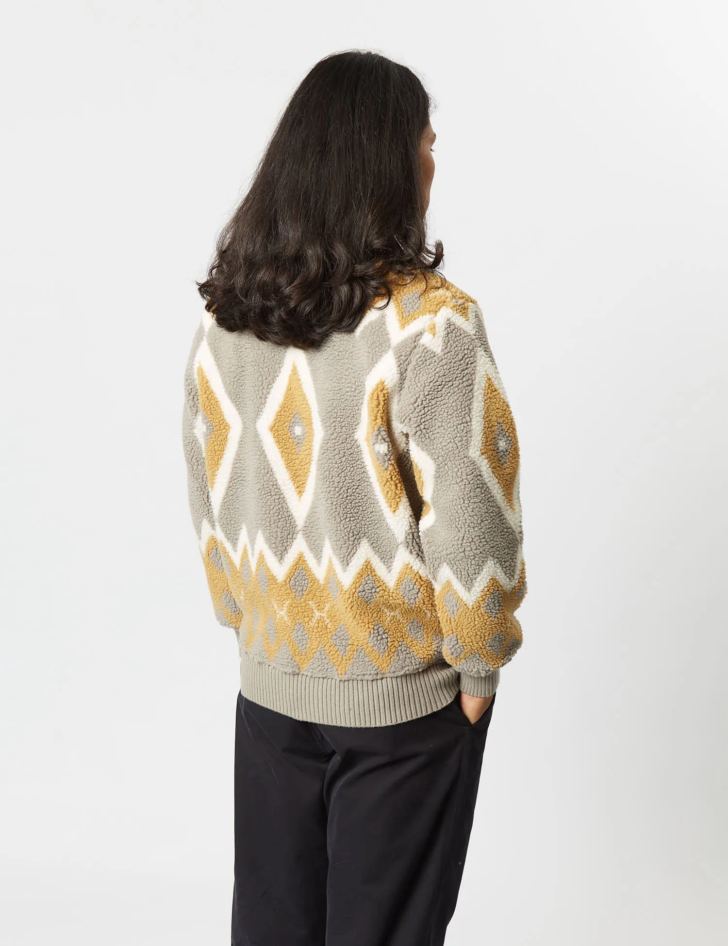 Beams Plus Boa Cardigan - Light Grey/Mustard
