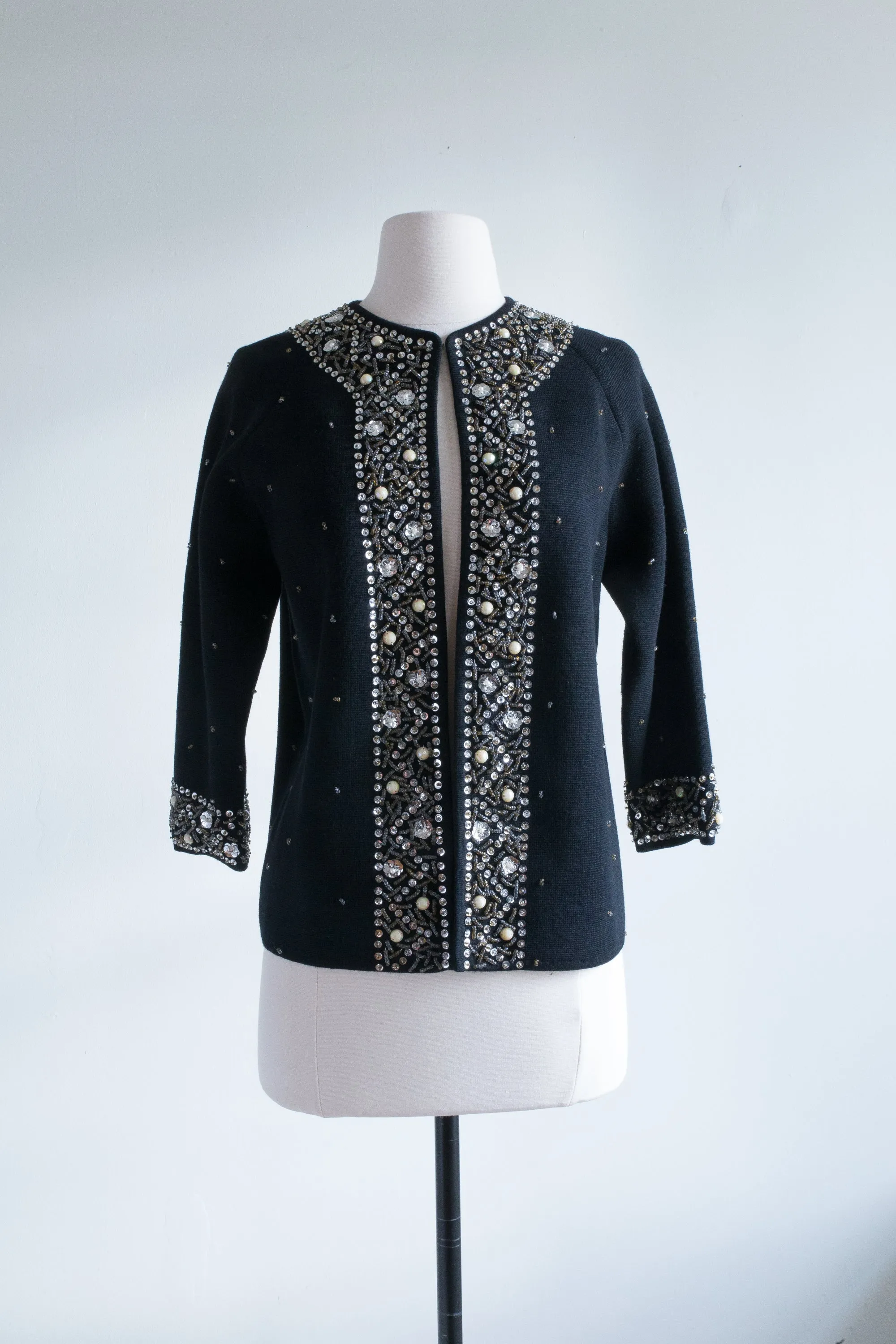 Beautiful 1960's Black Beaded Cardigan / Medium