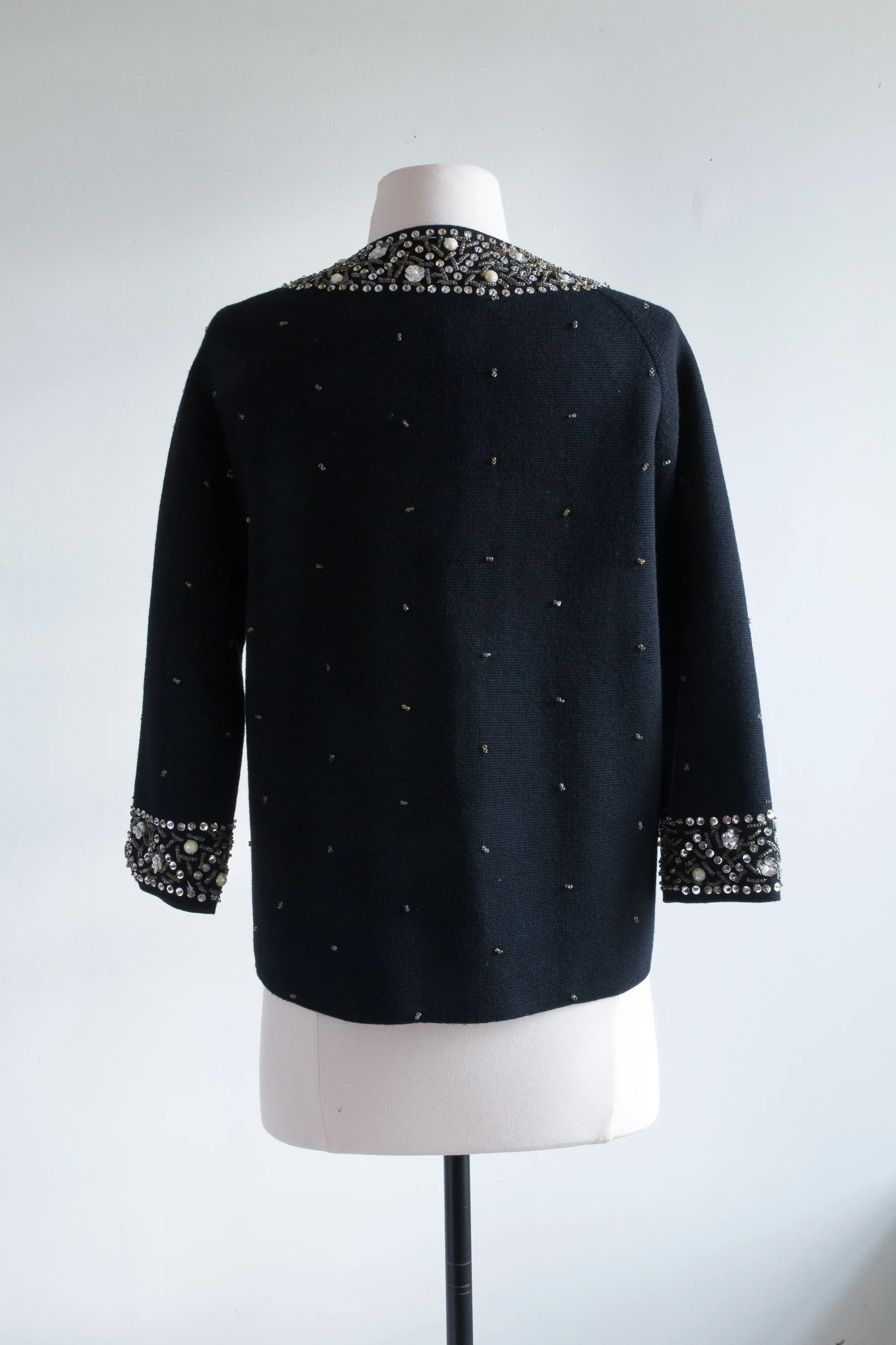 Beautiful 1960's Black Beaded Cardigan / Medium