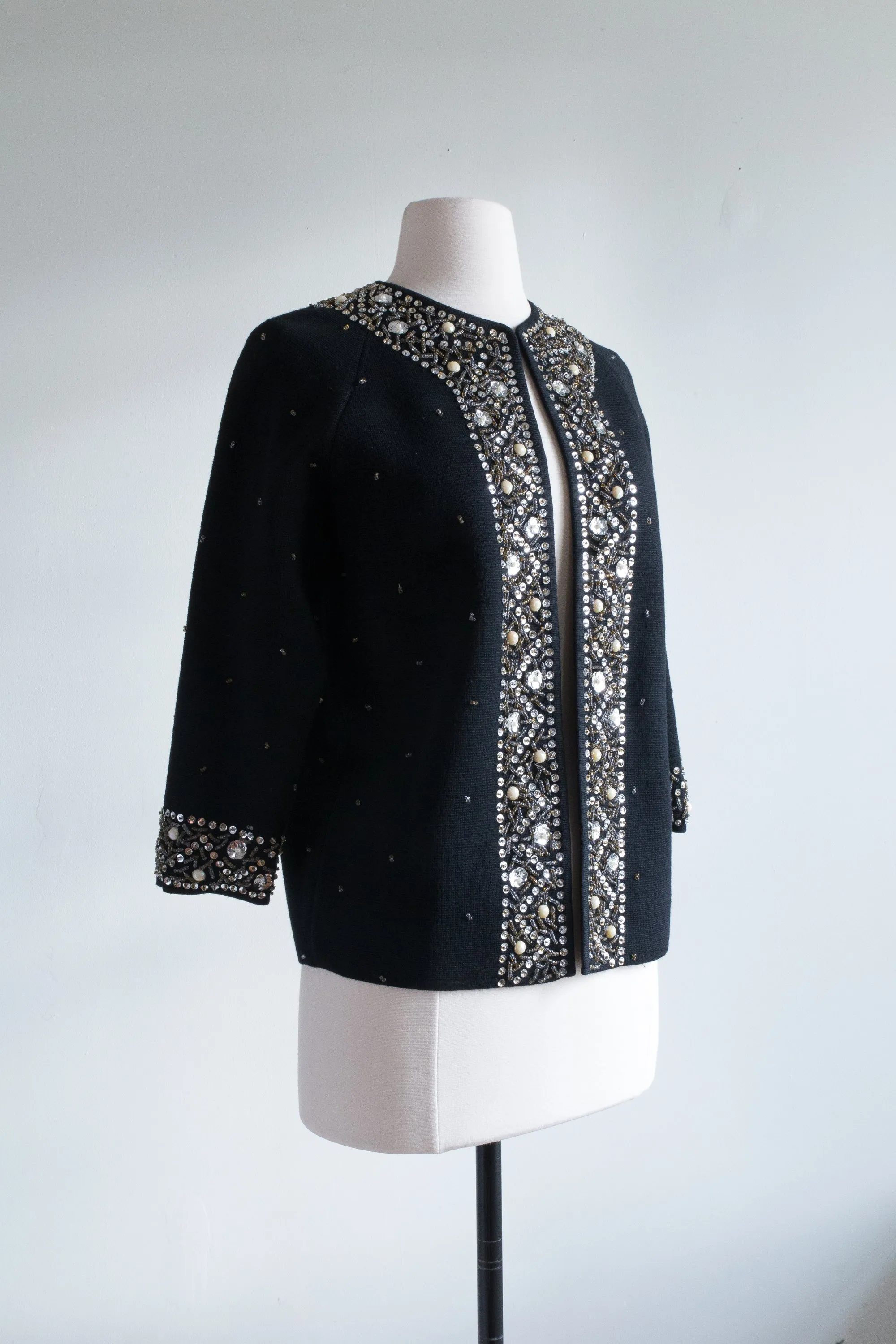 Beautiful 1960's Black Beaded Cardigan / Medium