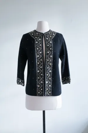 Beautiful 1960's Black Beaded Cardigan / Medium