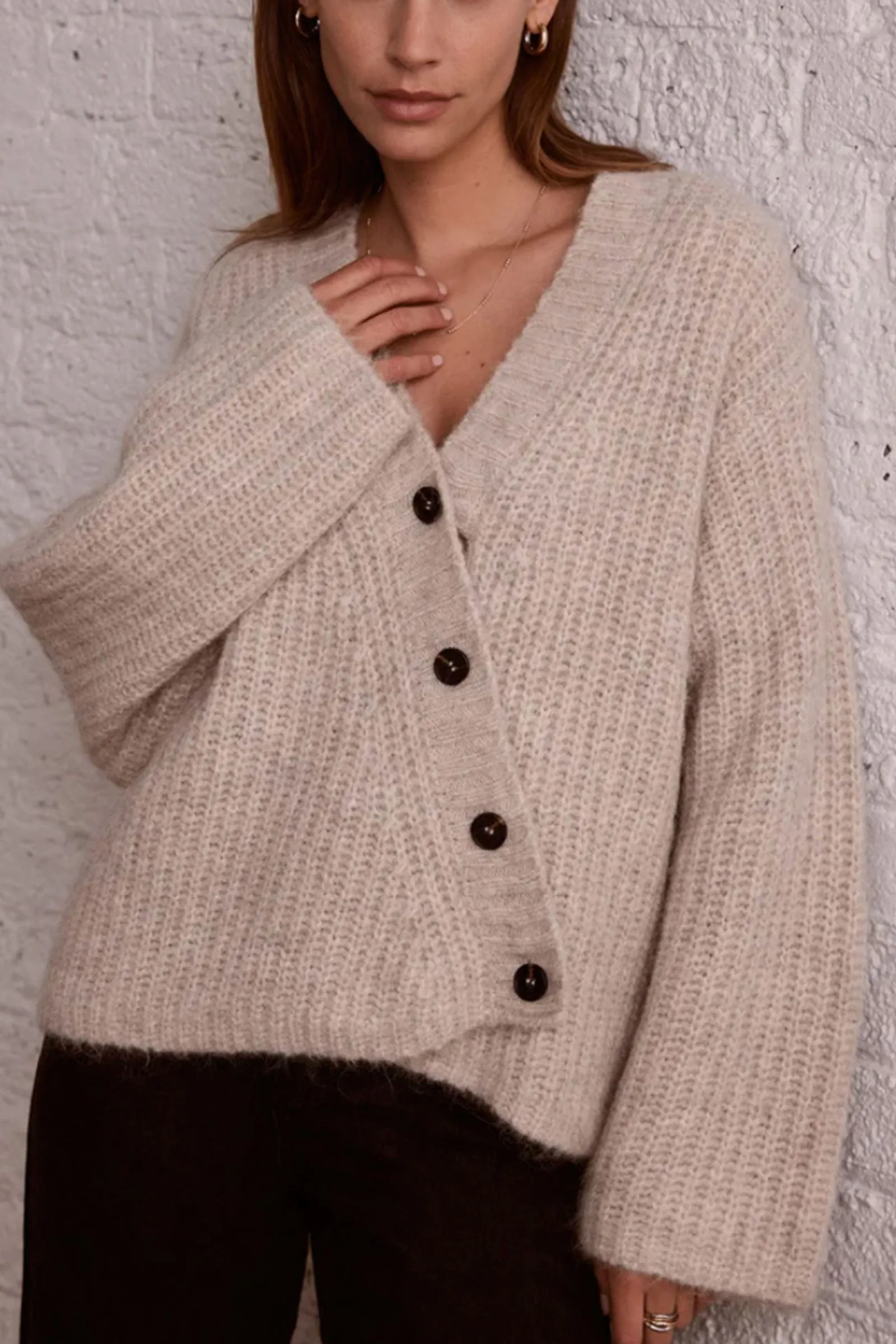 Beige Asymmetric Cardigan