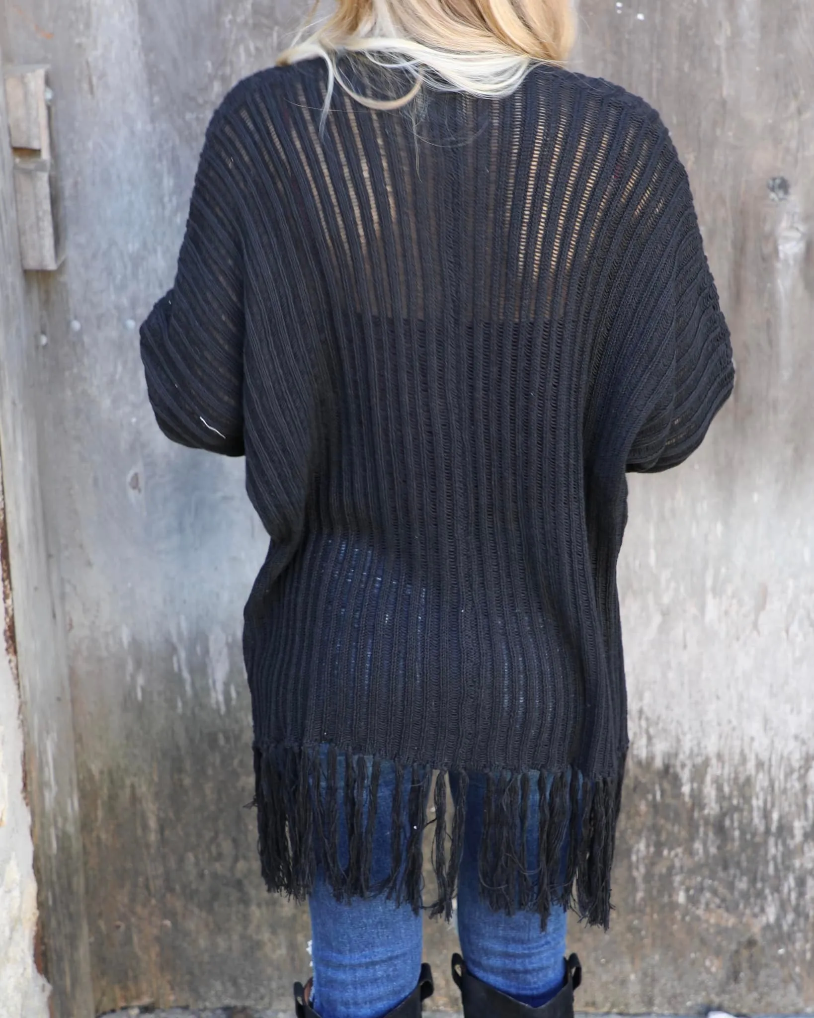 Black Ribbed Knit Dolman Cardigan
